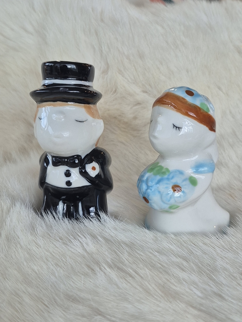 Ceramic Bride and Groom Salt & Pepper Shakers - White & Black